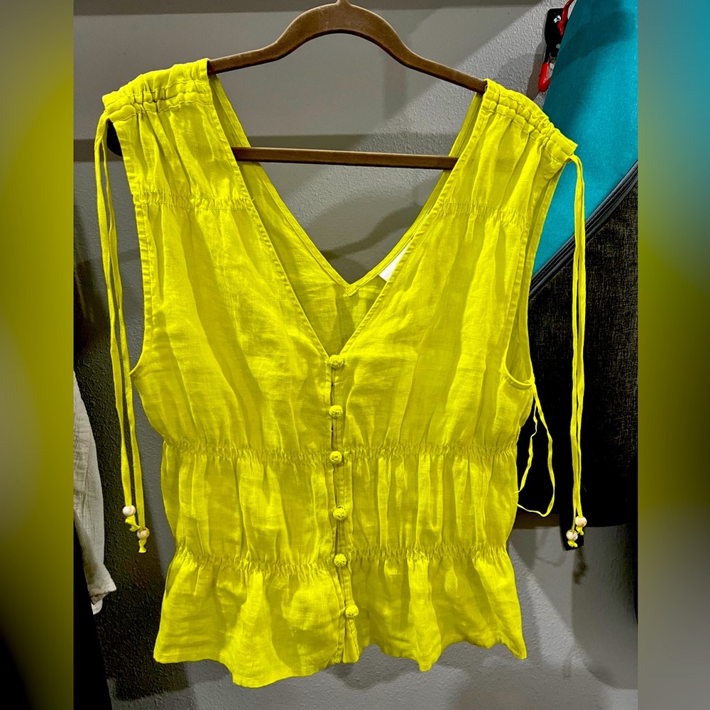 Cynthia Rowley Linen Deep V Tank Size L